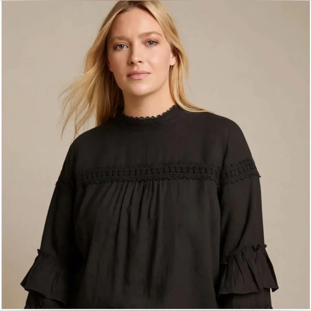 Tracy Reese Elegant Black Blouse with Ruffle Sleeves - Picture 1 of 11